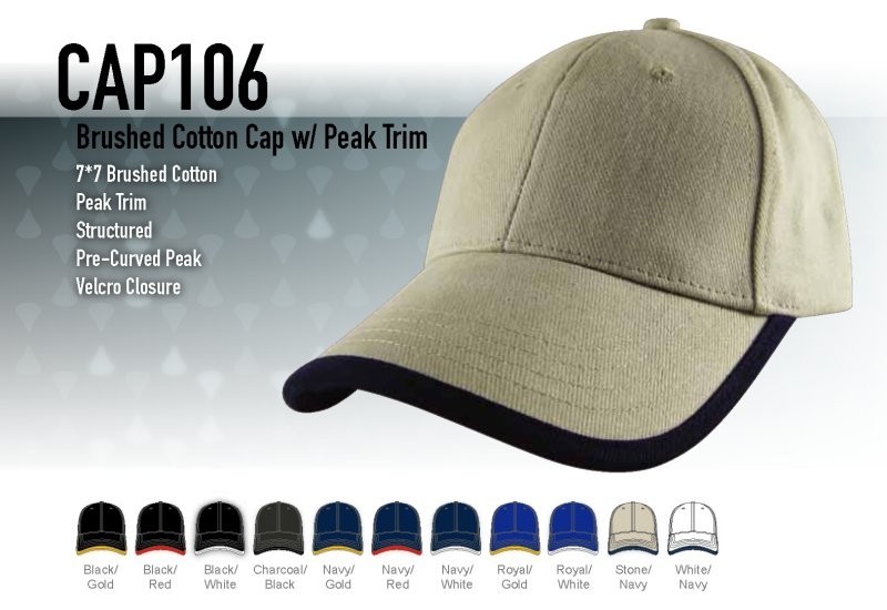Custom - Made Brushed Cotton Cap With Peak Trim (8000 Stitch Count)