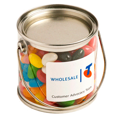 Small PVC Bucket Filled with Jelly Beans - 180g in Bucket (Full Color Sticker)