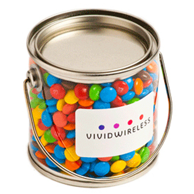 CC003D1 - Small PVC Bucket Filled with Mini M&Ms - 170g in bucket (Full Color Sticker)