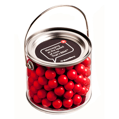 Medium PVC Bucket filled with Orange Choc Drops (Sticker on Bucket)