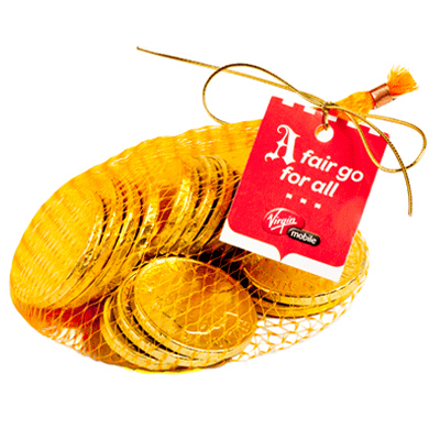 Chocolate Coins in Mesh Bag (80g) (Full Colour Tag)