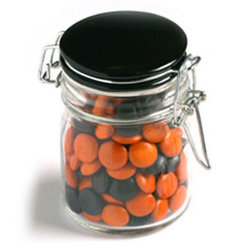 CC020B3 - Choc Beans In Glass Clip Lock Jar 160G (Mixed Colours) (One Colour Pad Print)