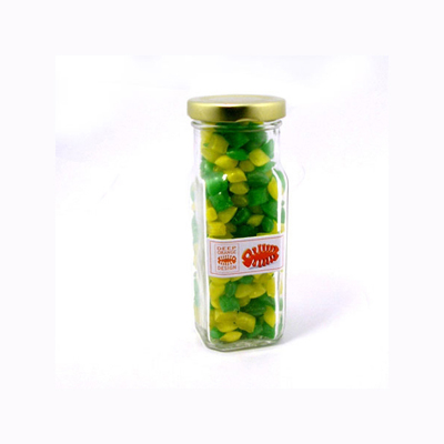 Corporate Coloured Humbugs In Glass Tall Jar 180G (Full Colour Sticker)