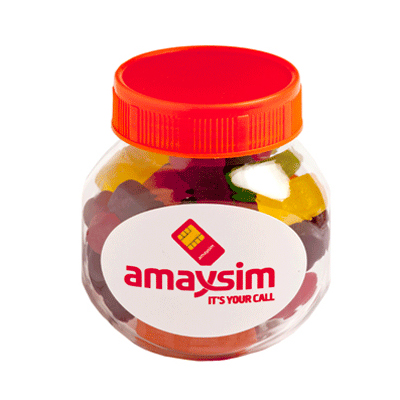 Plastic Jar filled with Jelly Babies 135g (Full Colour Sticker)