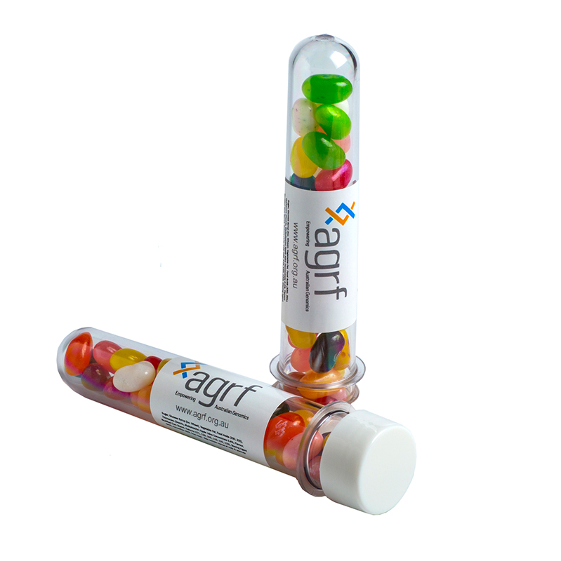 Test Tube filled with JELLY BELLY Jelly Beans 40g (Full Colour Sticker)