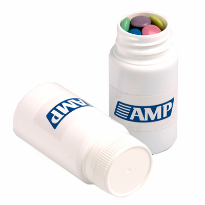 Pill Jar Filled With Choc Beans 120G (Mixed Colours) (Full Colour Sticker)