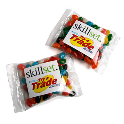 Jelly Beans Bag 100G (Mixed Or Corporate Colours)  (Full Colour Sticker)