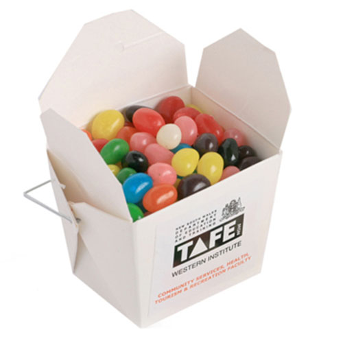 White Cardboard Noodle Box with Jelly Beans 100g (Full Colour Sticker)