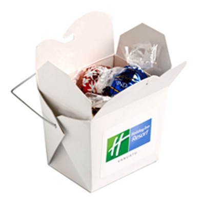 White Cardboard Noodle Box with Lindor Lindt Balls (Full Colour Sticker)
