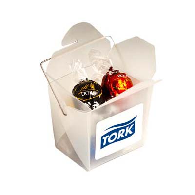 Frosted Noodle Box filled with Lindor Lindt Balls (Full Colour Sticker)