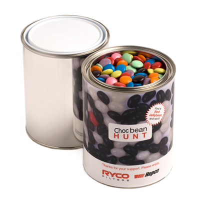 Paint Tin Filled With Choc Beans 1Kg  (Full Colour Wrapper)