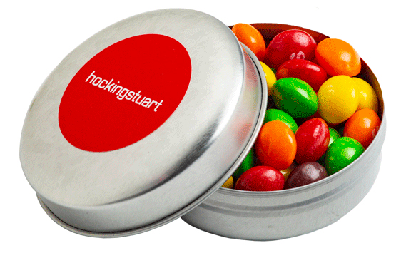 Candle Tin filled with Skittles 50g (Full Colour Sticker)