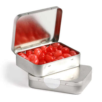Rectangle Hinge Tin filled with Jelly Beans 65g (Full Colour Sticker)