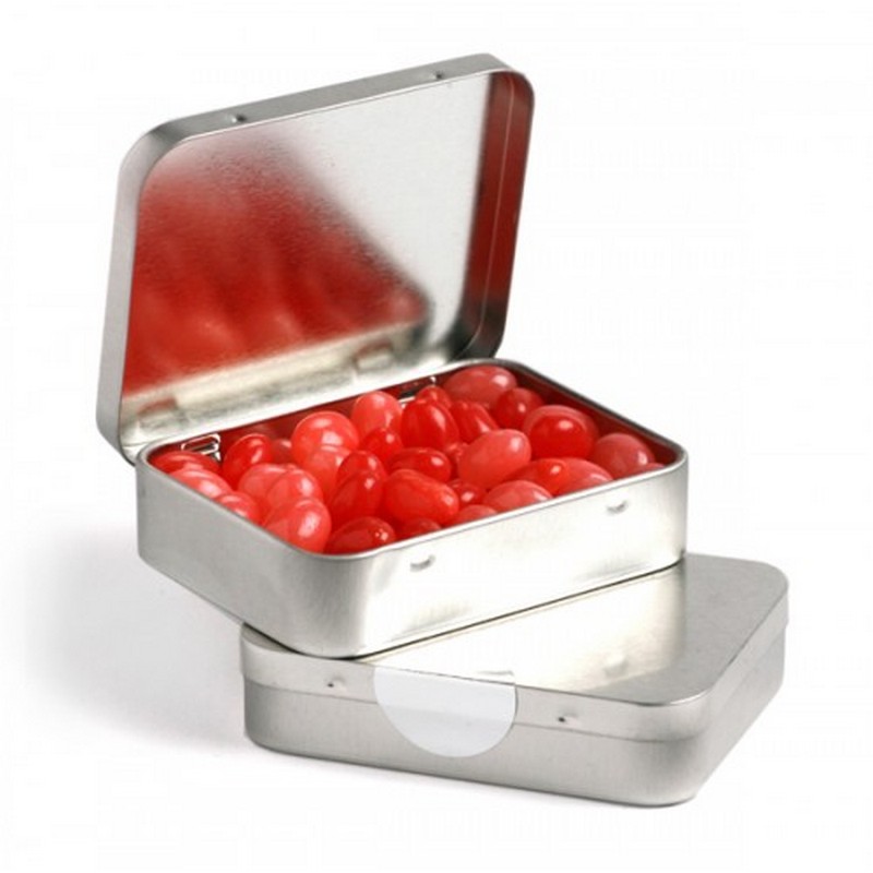 Rectangle Hinge Tin filled with Jelly Beans 50g (Full Colour Sticker)