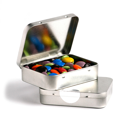 Rectangle Hinge Tin filled with Choc Beans 65g (Mixed Coloured)  (Full Colour Sticker)