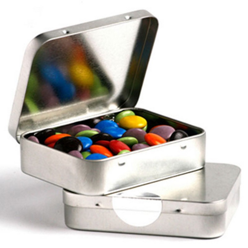 Rectangle Hinge Tin filled with Choc Beans 65g (Mixed Coloured) (One Colour Pad Print)