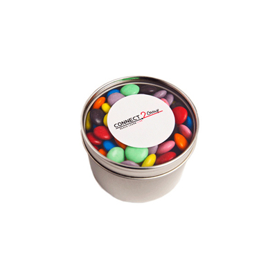 Small Round Window Tin Choc Beans (150g - Mixed colour) (Full Colour Sticker)