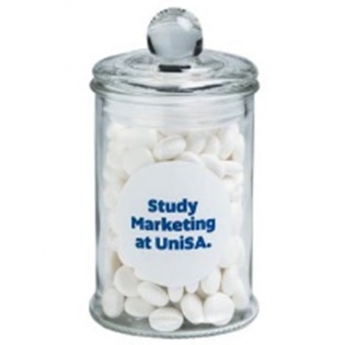 Small Apothecary Jar filled with Chewy Mints  (Full Colour Sticker)
