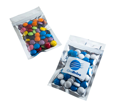 Silver Zip Lock Bag with Choc Beans  (Full Colour Sticker)