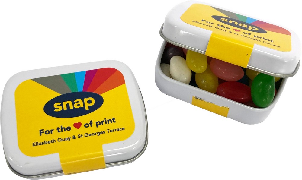 Small Rectangle Tin filled with Jelly Beans 30g *Plastic Free* (Full Colour Sticker)