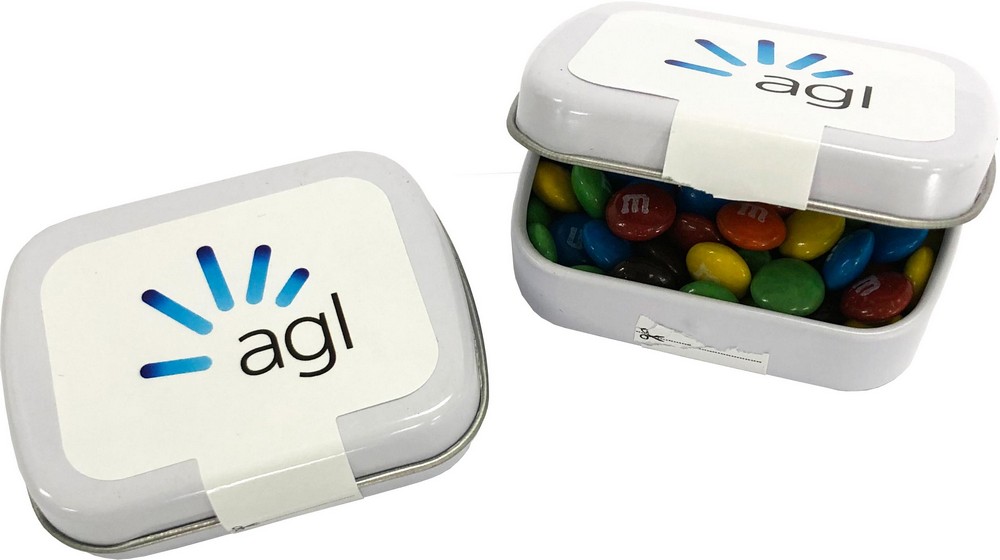 Small Rectangle Tin filled with M&Ms 30g *Plastic Free* (Full Colour Sticker)