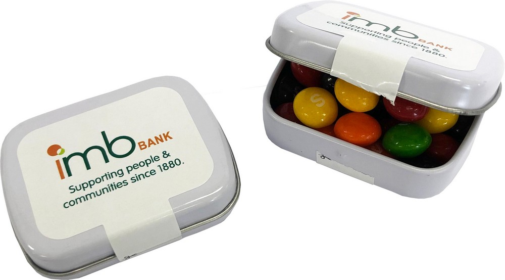 Small Rectangle Tin filled with Skittles 30g *Plastic Free* (Full Colour Sticker)