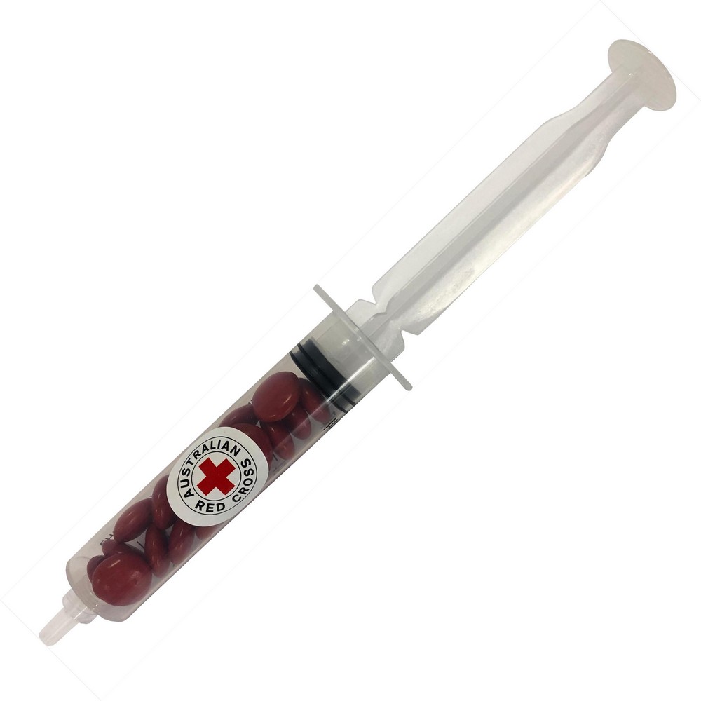 Syringe filled with Choc Beans 20g (Full Colour Sticker)