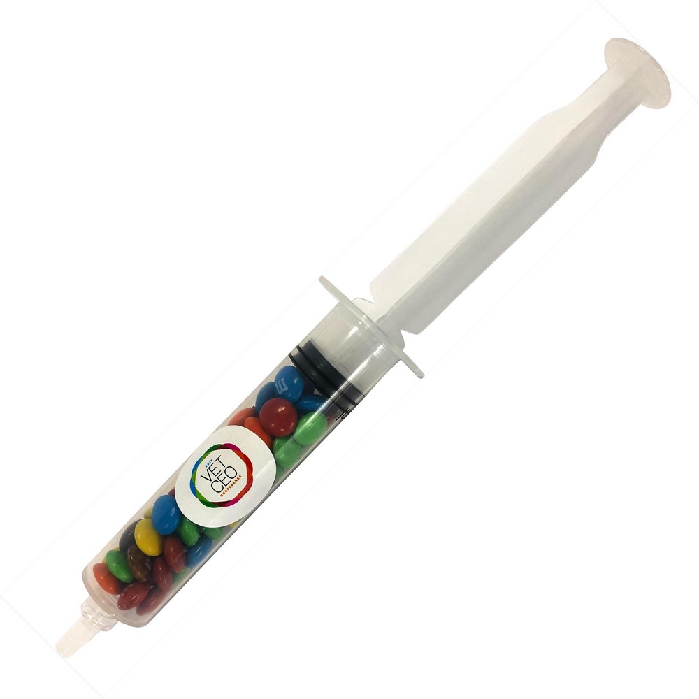 Syringe filled with M&Ms 20g (Full Colour Sticker)