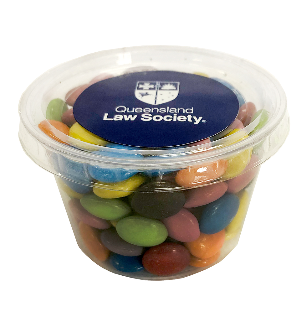 Tub filled with Choc Beans 100g (Full Colour Sticker)