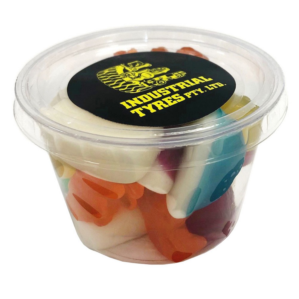 Tub filled with Mixed Lollies 100g (Full Colour Sticker)