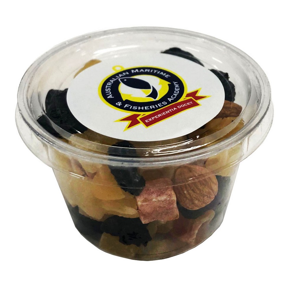 Tub filled with Fruit & Nut Mix 70g (Full Colour Sticker)