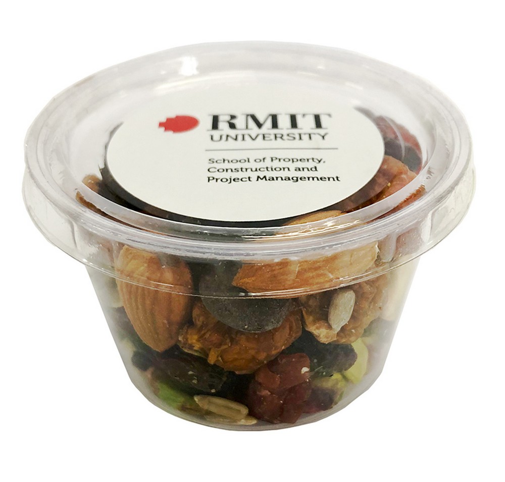 Tub filled with Premium Trail Mix 70g (Full Colour Sticker)