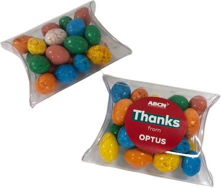 Pillow Pack with Candy Chocolate Eggs 50g (Sticker On Pillow Pack)