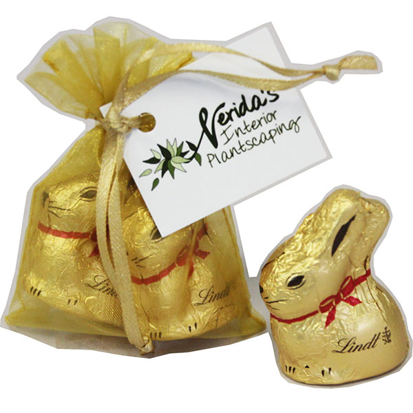 Organza Bag with Gold Lindt Easter Bunny  (Full Colour Tag)