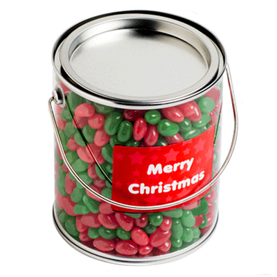 Big PVC Bucket filled with Christmas Jelly Beans  (Full Colour Sticker)