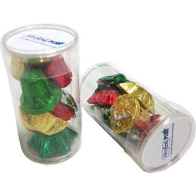 PET Tube filled with CHRISTMAS Chocolates  (Full Colour Sticker)