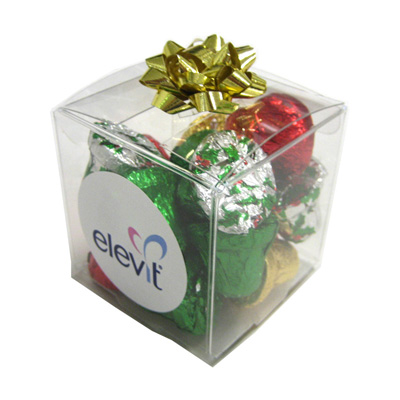 Cube filled with Christmas Chocolates 60g (Full Colour Sticker)