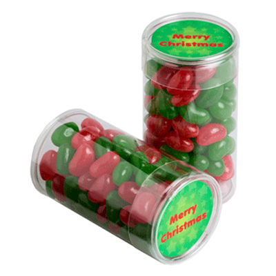 PET Tube filled with CHRISTMAS Jelly Beans  (Full Colour Sticker)