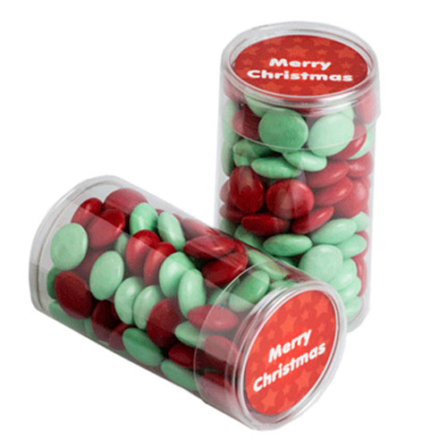 PET Tube filled with CHRISTMAS Choc Beans  (Full Colour Sticker)
