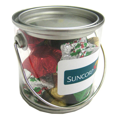 Small PVC Bucket filled with Christmas Chocolates  (Full Colour Sticker)