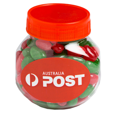 Plastic Jar filled with CHRISTMAS Jelly Beans (Full Colour Sticker)