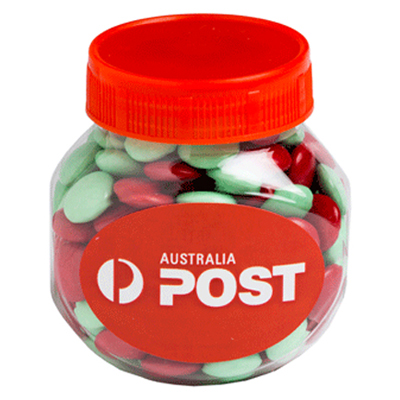 Plastic Jar filled with CHRISTMAS Choc Beans  (Full Colour Sticker)