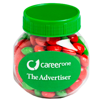 Plastic Jar filled with CHRISTMAS CHEWY Fruits  (Full Colour Sticker)