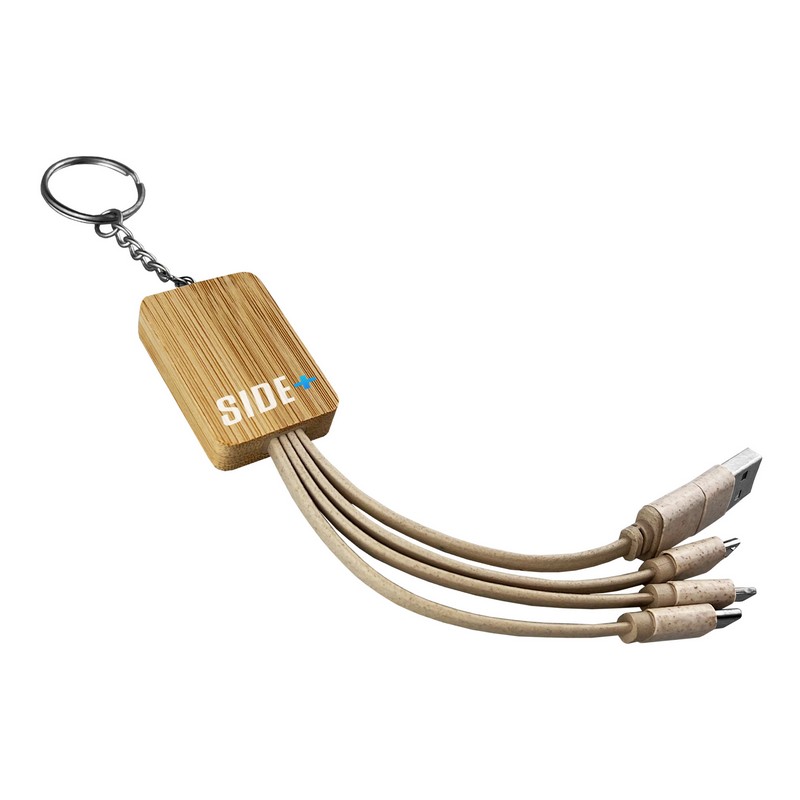 CC005 - Square Bamboo Charging Cable Key Ring (Factory-Direct)