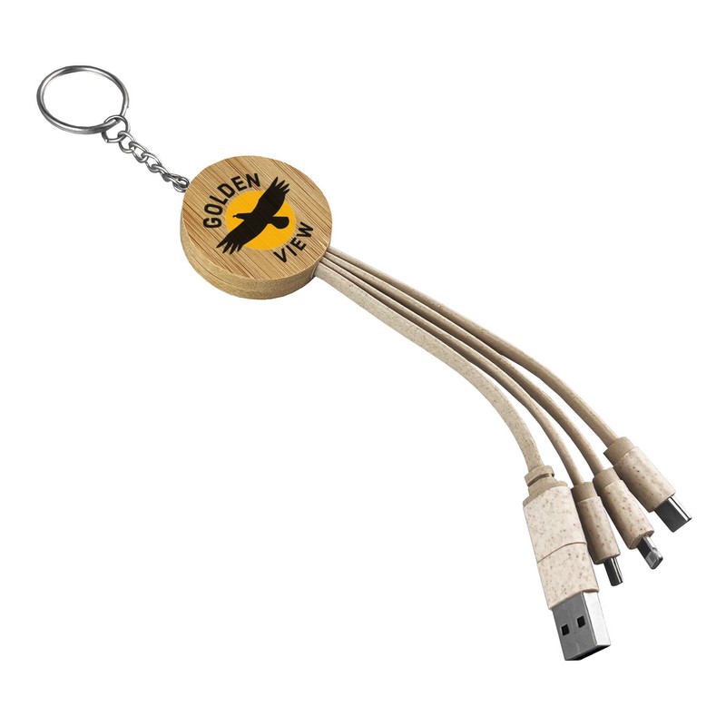 CC006 - Round Bamboo Charging Cable Key Ring (Factory-Direct)
