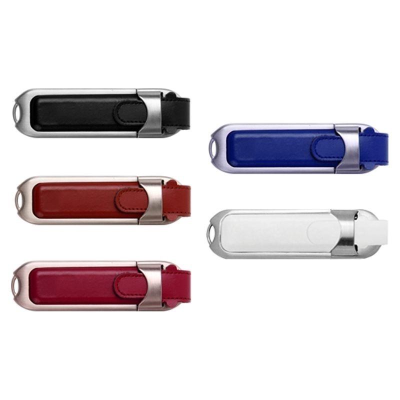 PAT303 - Silver Trim Leather USB Flash Drive