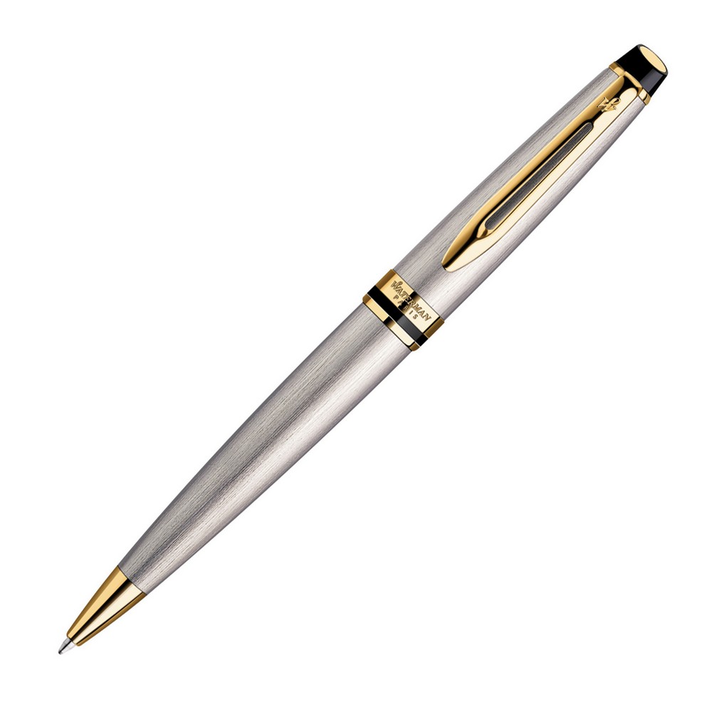 Metal Pen Ballpoint Waterman Expert - Brushed Stainless 23K Gold Plated Trim