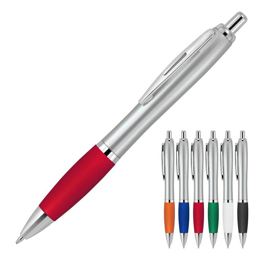 Z421 - Plastic Pen Ballpoint Silicone Grip Silver Cara - CLEARANCE
