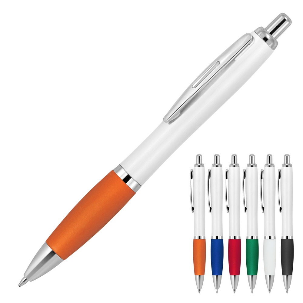Z423 - Plastic Pen Ballpoint Silicone Grip White Cara - CLEARANCE