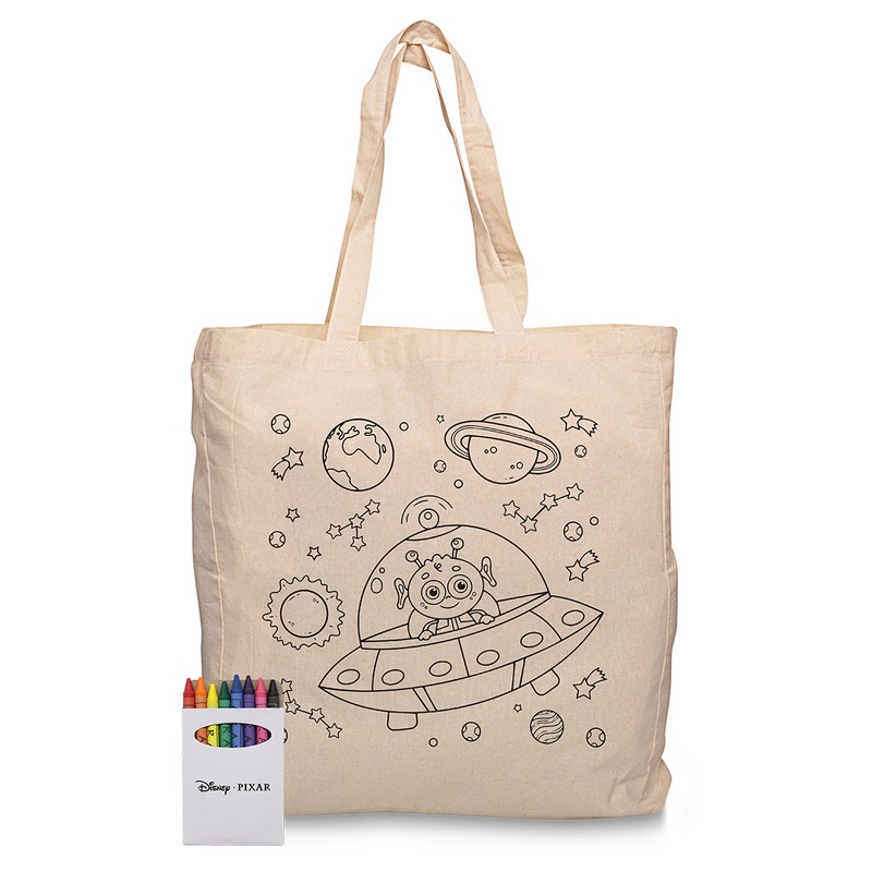 Squiggle Calico bag with gusset + Crayon set